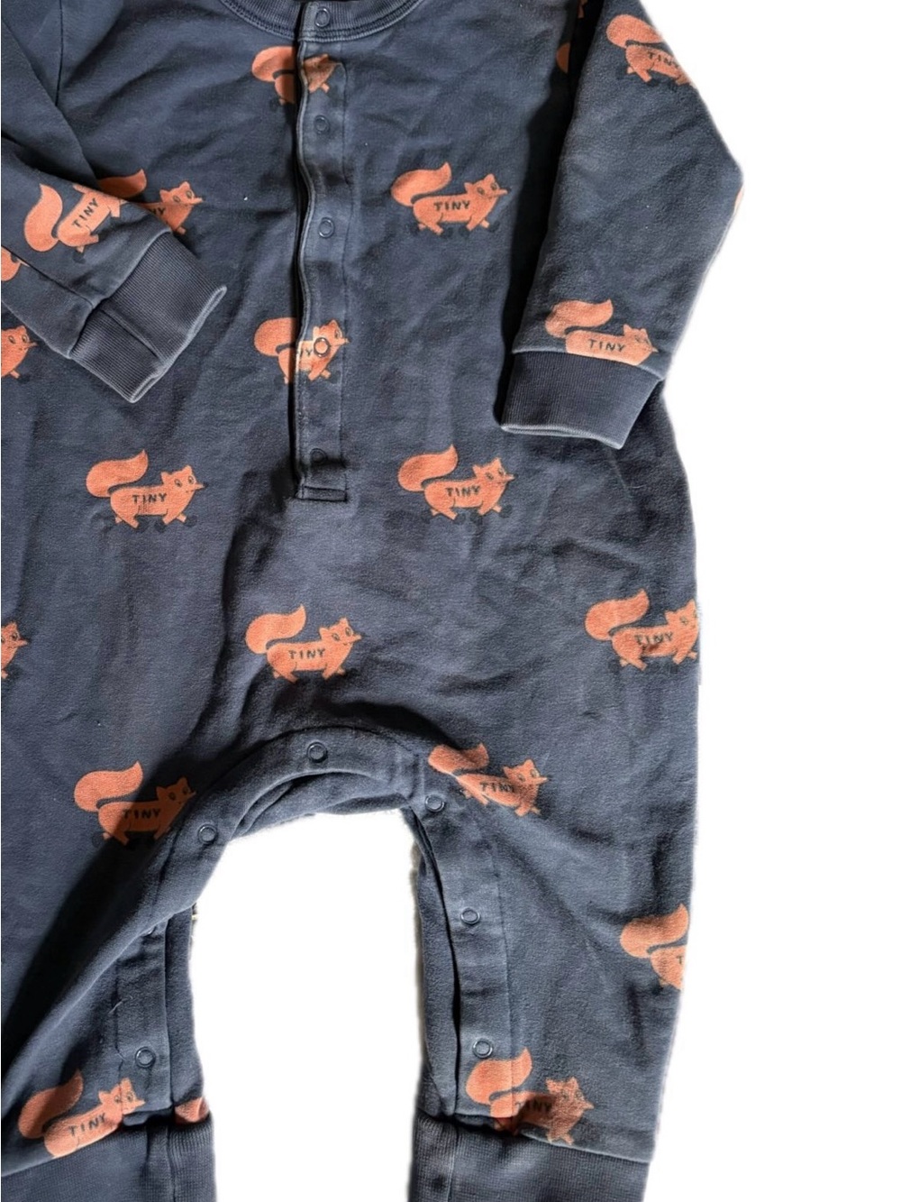 Navy Baby One-Piece Footie with Orange Fox Print
